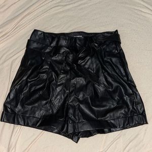 EXPRESS Shortie High Waist Paperbag Faux Leather Shorts